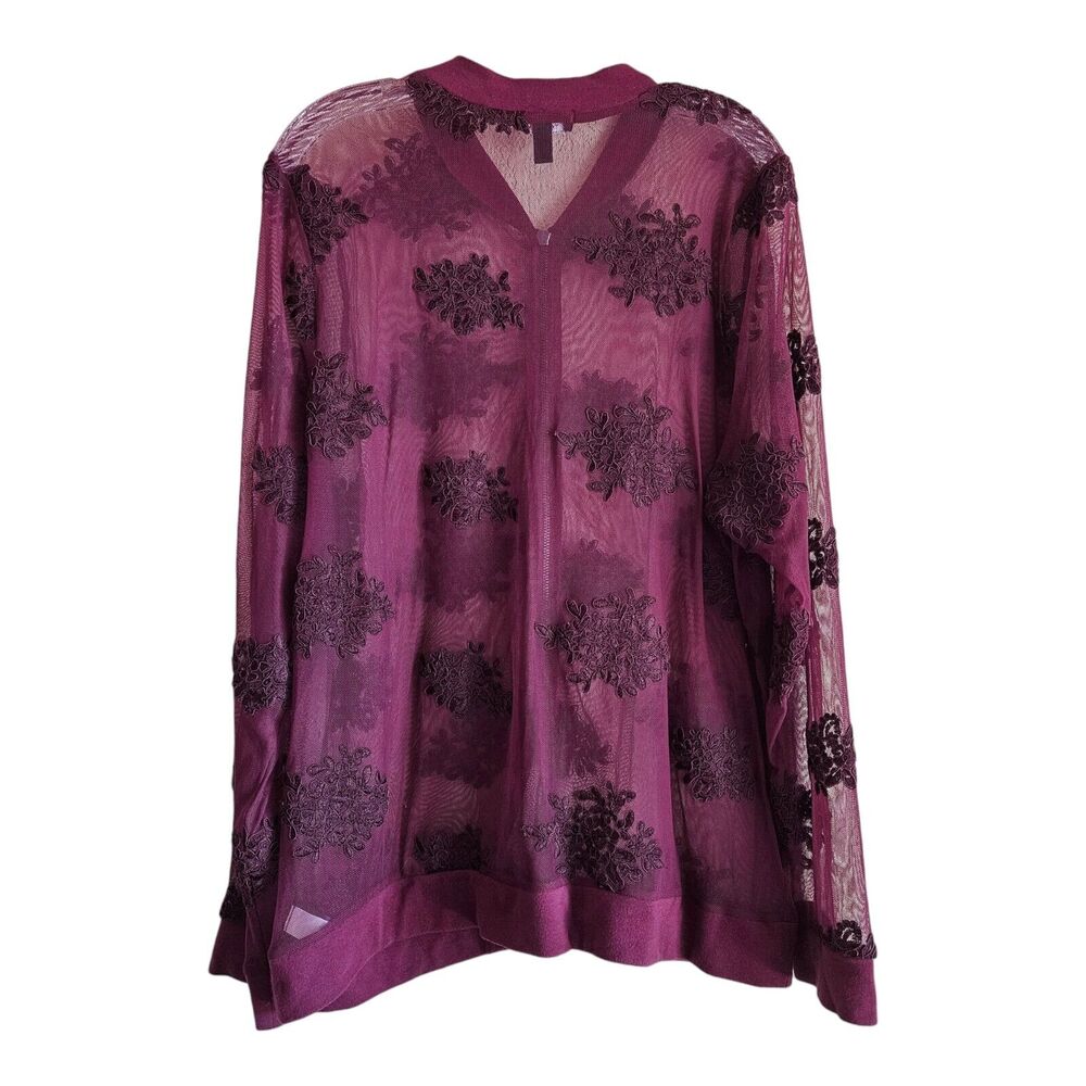 TORRID 2 Women's Plus 18 20 Sheer Mesh Jacket Burgundy Embroidered Full Zip 50" - Picture 8 of 8